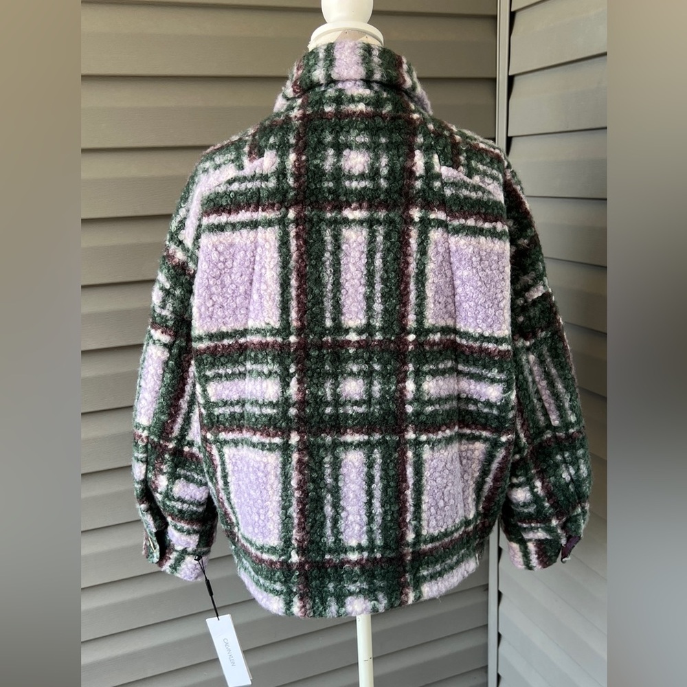 NWT- CALVIN KLEIN Women's Faux Sherpa Plaid Shirt Jacket Sz M - Picture 3 of 10